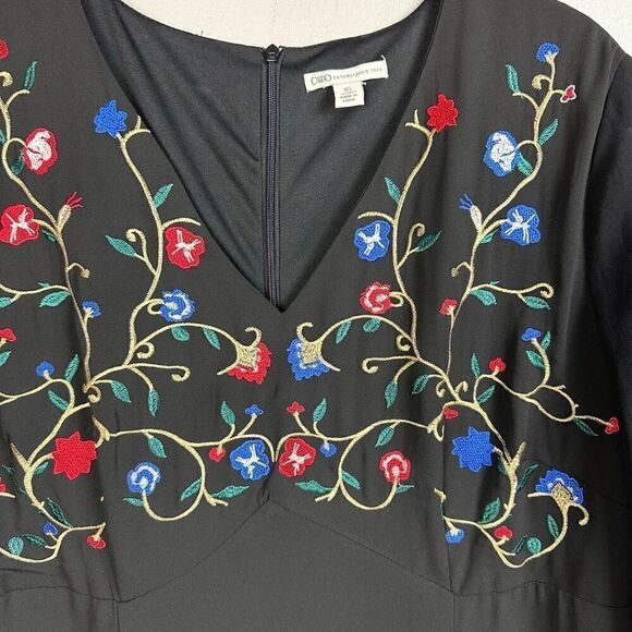 Women’s boho embroidered black chiffon fit flare cocktail plus size 16 dress - Picture 2 of 10